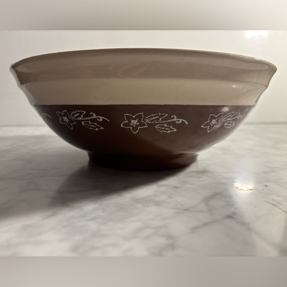 Vintage Oxford Stoneware 9.5” Brown Mixing Bowl - Snow Flower Pottery Made in US